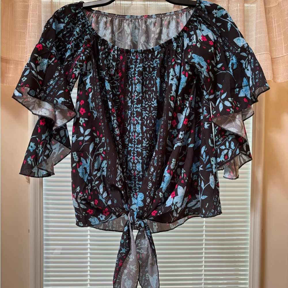Floral Black and Blue Women's Top